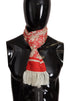 Dolce & Gabbana White Red Coral Print Shawl Wrap Fringe Scarf